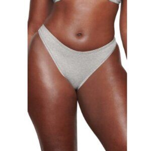 SKIMS Logo Trim Stretch Cotton Dipped Thong Light Heather Grey Size Large New
